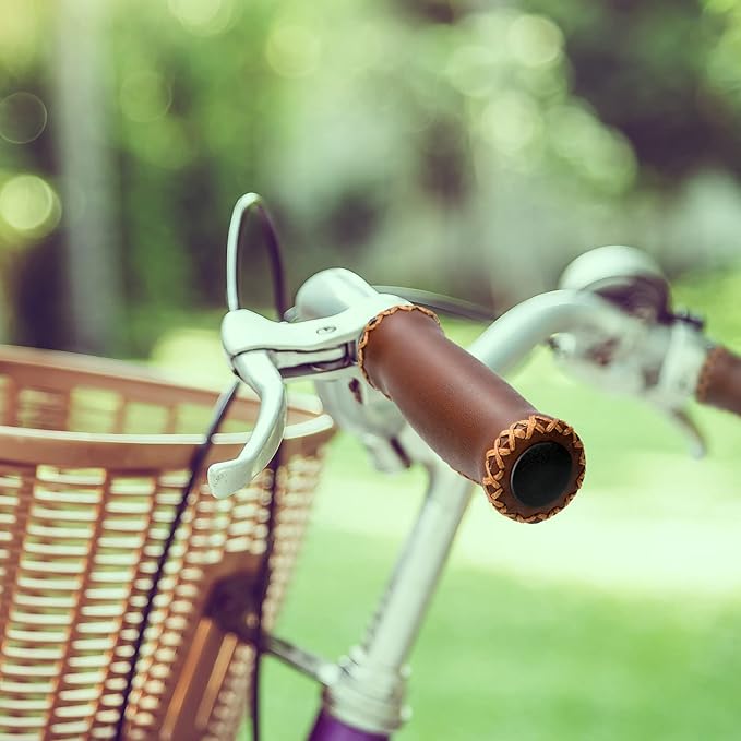 SOLODRIVE Bike Handlebar Grips, Vinyl Leather Grips, Hand-Stitched for Beach Cruiser Bike, Fits Most 22.2mm (7/8") Bicycle Handlebar