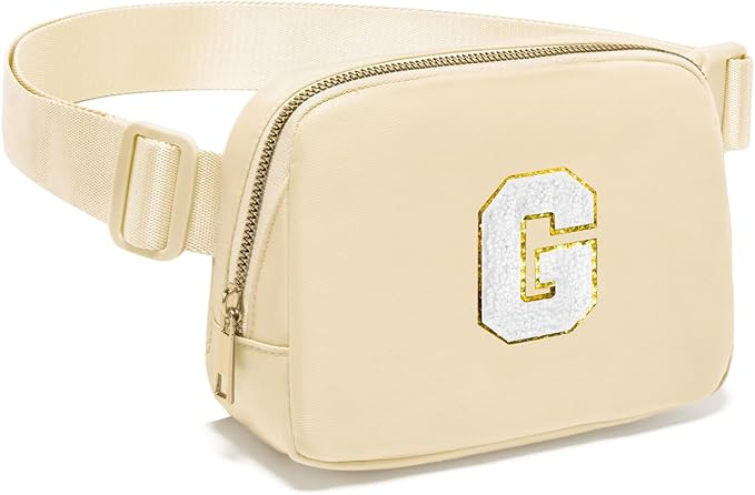 Gitus Birthday Gifts for 8 9 10 11 12 13 Year Old Girls Personalized Fanny Pack Crossbody Bags with Initial Letter Patch Belt Bag for Teen Girls Cute Trendy Stuff Travel Essentials (Beige-G)
