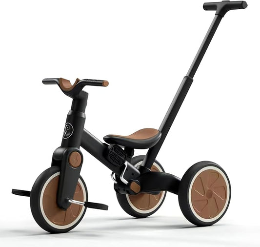 Tricycle for Toddlers 1-3 Year Olds, 5 in 1 Toddler Balance Bike with Removable Pedal, Foldable Toddler Tricycle with Push Handle(Black)