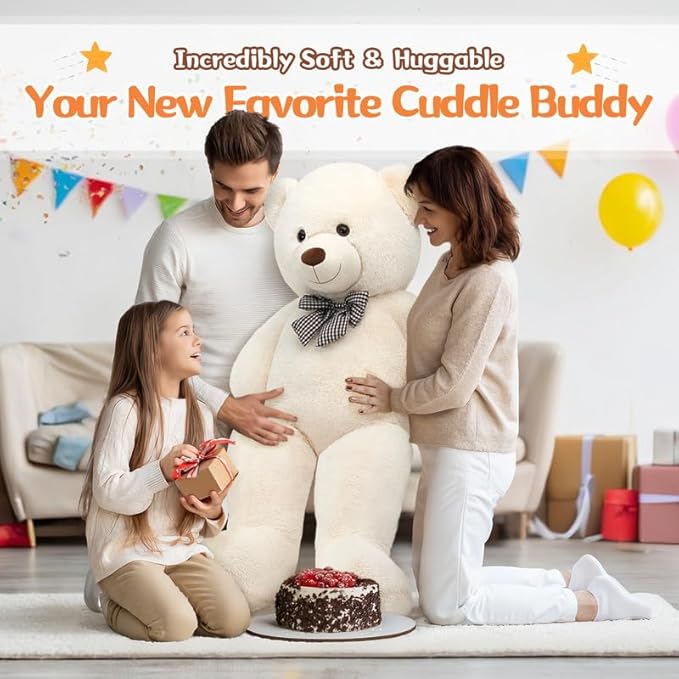 MorisMos Bow Tie Giant Teddy Bear 4 Feet, 47inch Stuffed Animal Big Teddy Bear Plush, Classic Girlfriend Boyfriend Gift, White