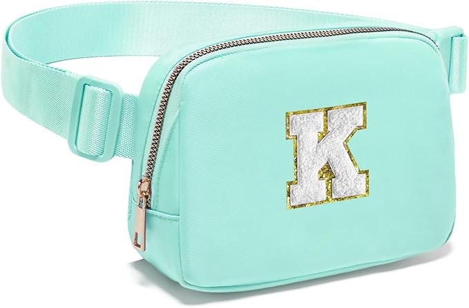 Gitus Birthday Gifts for 8 9 10 11 12 13 Year Old Girls Personalized Fanny Pack Crossbody Bags with Initial Letter Patch Belt Bag for Teen Girls Cute Trendy Stuff Travel Essentials (Mint Green-K)