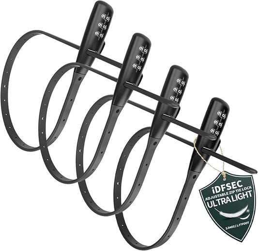 Zip Tie Lock, Adjustable Cable Tie with Stainless Steel Core - Multi-Purpose Cable Lock for Securing Helmets, Bicycles, Skis, Scooters, Café, Gate Door (4/Pack, Black)
