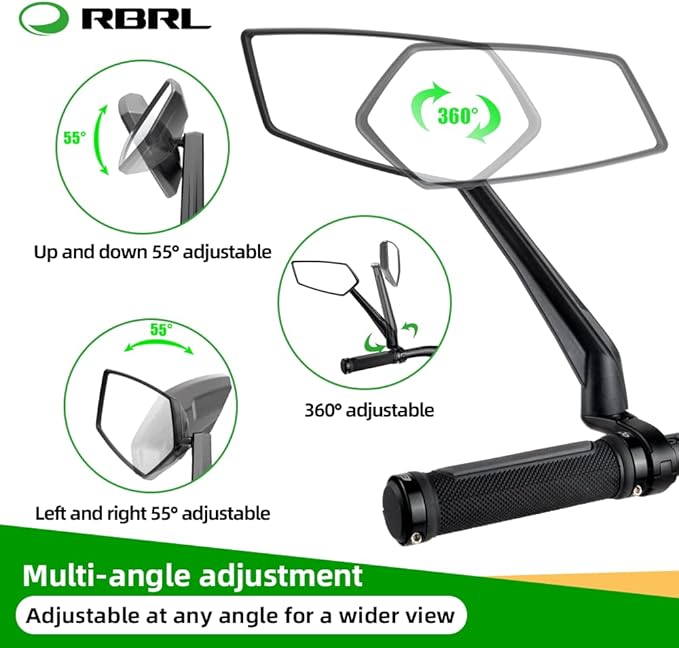RBRL Bike Mirror Rotatable HD Crystal Clear Glass Bike Mirrors Handlebar Rearview Mirror, Wider View Bicycle Mirrors for electric bike, Scratch Resistant Bike Rear View Mirror(Handlebar-Pair)