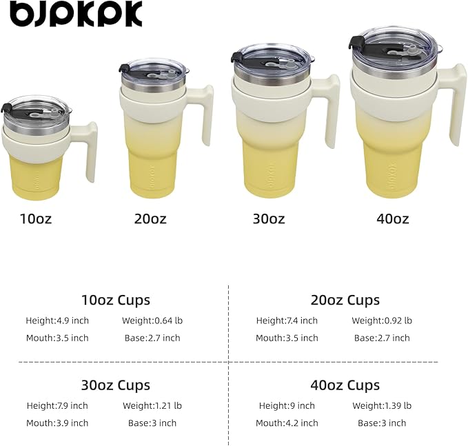 BJPKPK 40oz Tumbler With Handle Insulated Tumbler Cups With Lid And Straw Reusable Stainless Steel Double Wall Travel Mugs,Lemon