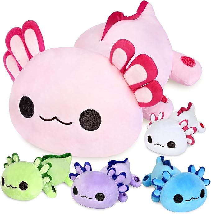 KMUYSL Axolotl Plush Toys for Ages 0 1 2 3 4 5 6 7 8+ Year Old Boys Girls- Axolotl Mommy Stuffed Animal with 4 Baby Axolotls in Her Tummy, Christmas Birthday Gifts for Baby, Toddler, Kids