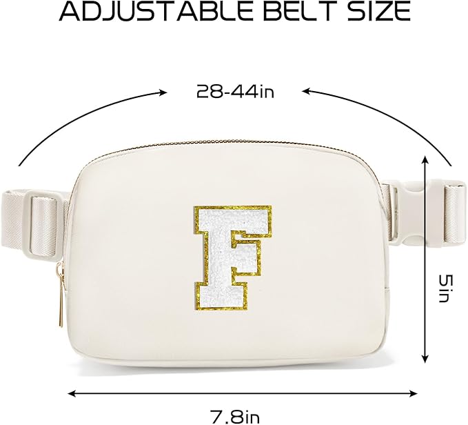 Gitus Birthday Gifts for 8 9 10 11 12 13 Year Old Girls Personalized Fanny Pack Crossbody Bags with Initial Letter Patch Belt Bag for Teen Girls Cute Trendy Stuff Travel Essentials (Ivory-F)