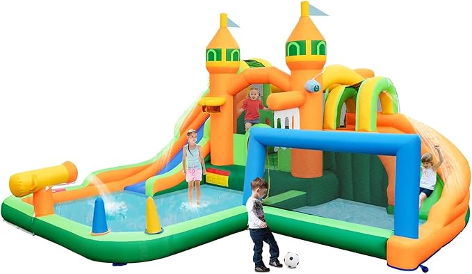 BOUNTECH Inflatable Water Slide, 9 in 1 Dual Slides Kids Water Park Jump Castle Water Soccer, Big Splash Pool, Water Slides Inflatables for Kids, Water Slide Bounce House for Outdoor Backyard Party