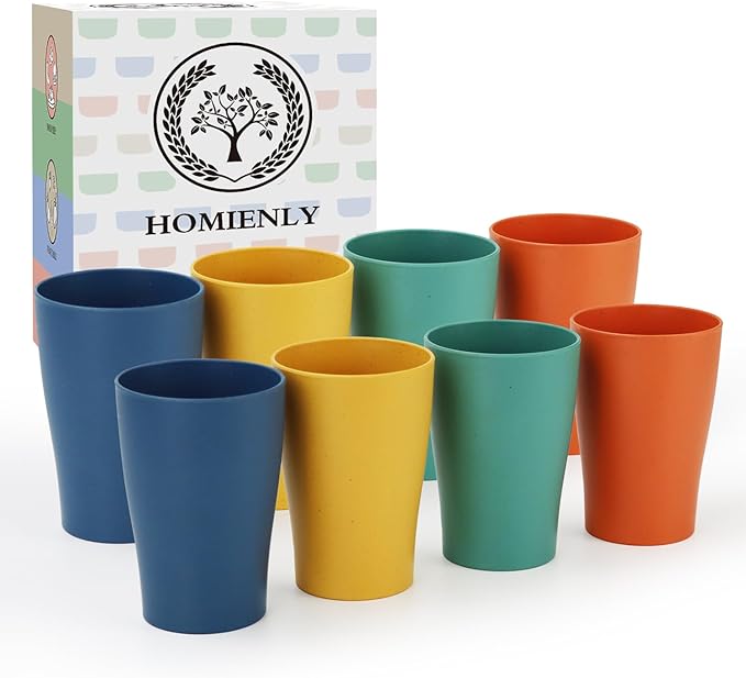 Homienly Wheat Straw Cups Set of 8 Unbreakable Drinking Cups Reusable Dishwasher Safe Water Glasses Kids Size (8 OZ)