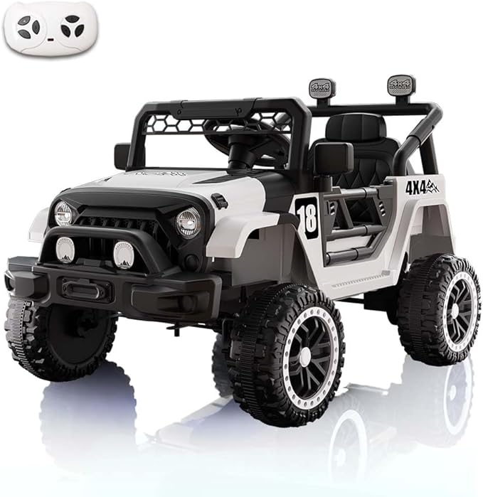 12V Kids Car, 4x4 Electric Car for Kids with Remote Control, LED Headlights & Music, Ride-On Truck Toy Gift for Boys Girls 3-8 Years (Storm Black & White)