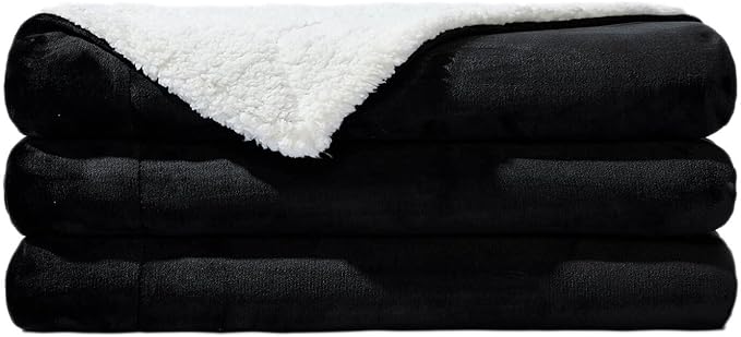 NANPIPER Sherpa Blanket Queen Fleece Bed Blankets Soft and Warm Fuzzy Microfiber,Black 90"x90"