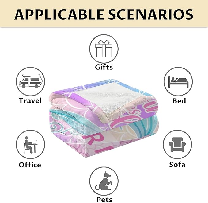 Personalized Mermaid Tail Blanket with Name - Soft, Fuzzy & Warm - 30"x40" Small Blanket for Couch, Office - Colorful Cute Throw Gifts for Girls