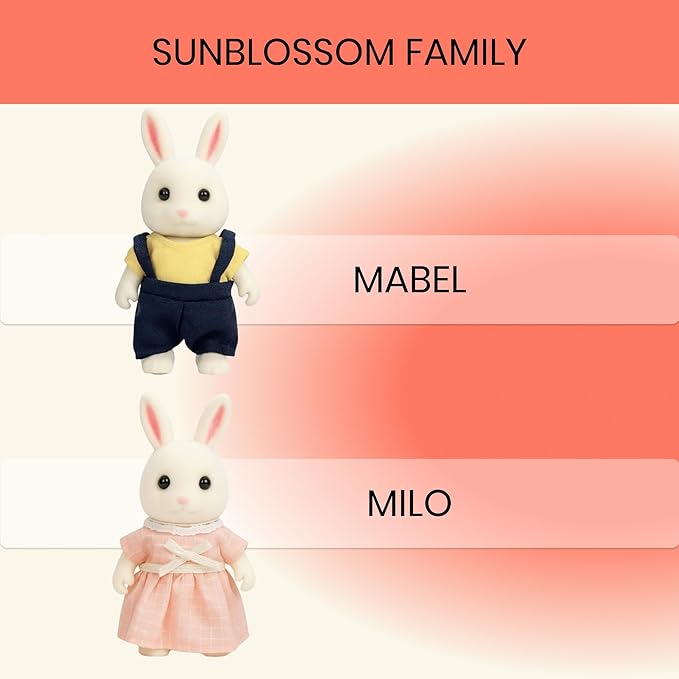 Family Cream Rabbit Figures — Set of 2 Collectible Flocked Mini Dolls with Removable Clothes, Miniature Dollhouse Pretend Play Figures for Kids Ages 3+