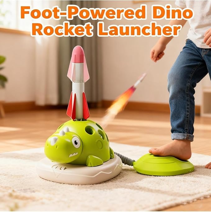 3 in 1 Dinosaur Rocket Launcher, Spinning Dinosaur Toy with Remote Control, Musical Jump and Toss, Indoor & Outdoor Sports Toys