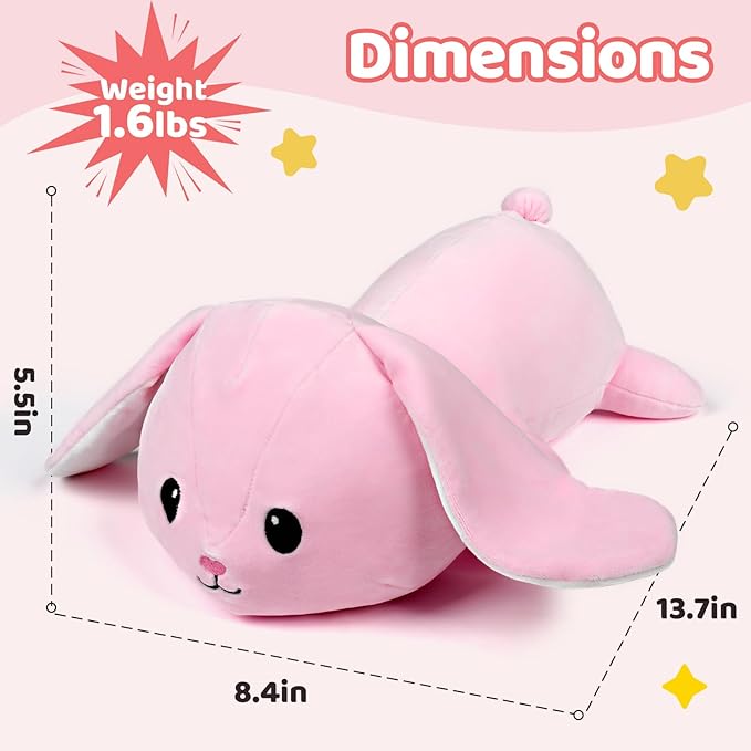 Puffpals Weighted Plush, Cute Bunny Weighted Stuffed Animal with Beads, Soft Sensory Plush Pillow Toy for Kids & Adults(13.7in, 1.6lbs)