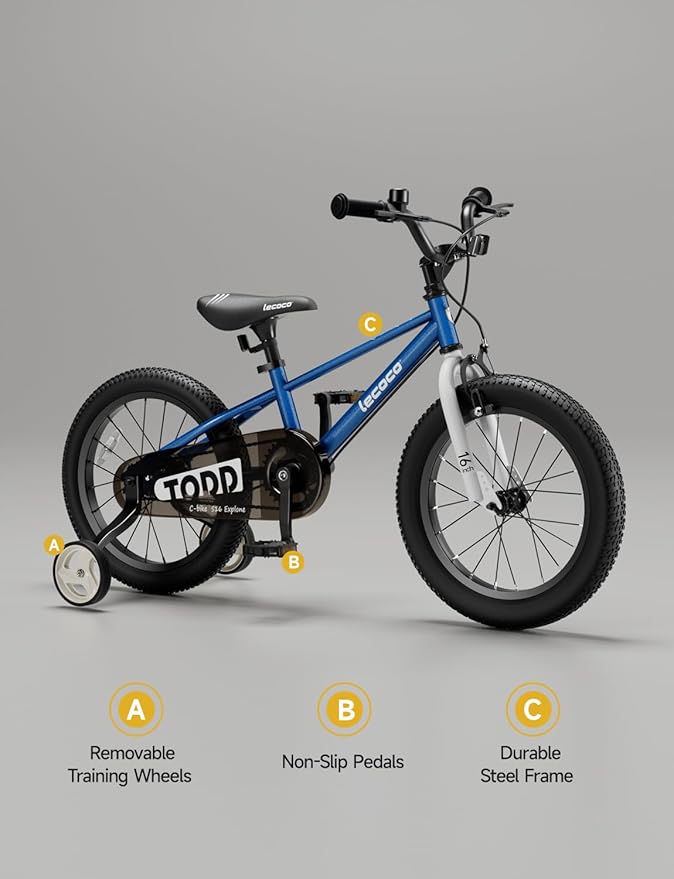 lecoco Kids Bike for Boys Girls, 14 16 18 Inch Children's Bicycle with Training Wheels Pedal Brakes Handbrake & Kickstand Training Bike for Kids and Toddler Multiple Color