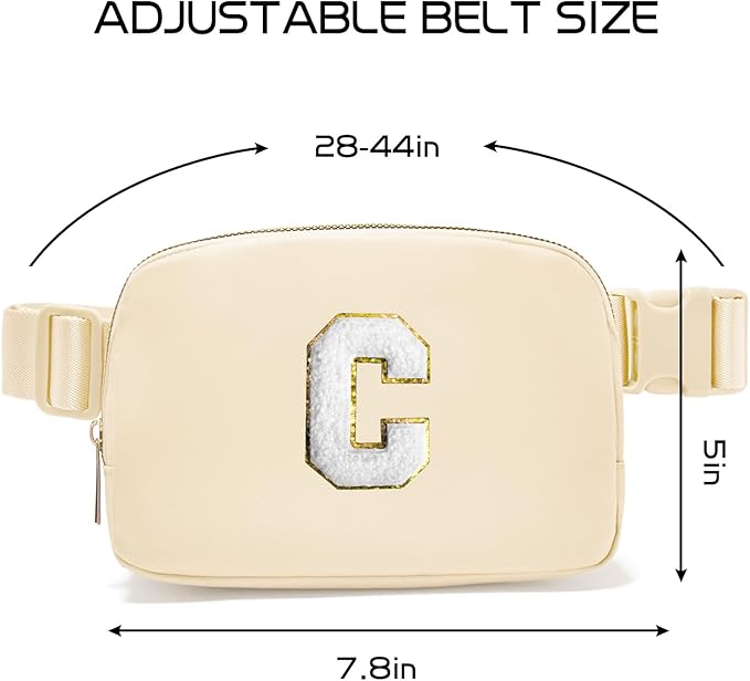 Gitus Birthday Gifts for 8 9 10 11 12 13 Year Old Girls Personalized Fanny Pack Crossbody Bags with Initial Letter Patch Belt Bag for Teen Girls Cute Trendy Stuff Travel Essentials (Beige-C)