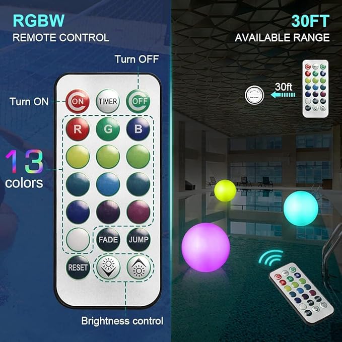 LED Beach Balls Glow in Dark Party Supplies, 2pcs Inflatable Light up Ballon 16'' Floating Pool Light with Remote 16 Color 4 Mode Beach Game Pool Toy Kickball for Neon Party Decoration-4 Lights