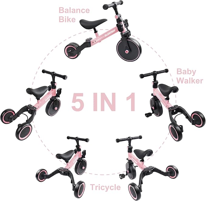 Elantrip 5 in 1 Balance Bike for 1 to 3 Years Old Kids,Toddler Tricycle Kids Trikes Tricycle, Best Toys for Boy & Girl, Balance Training,Adjustable Seat and Removable Pedal