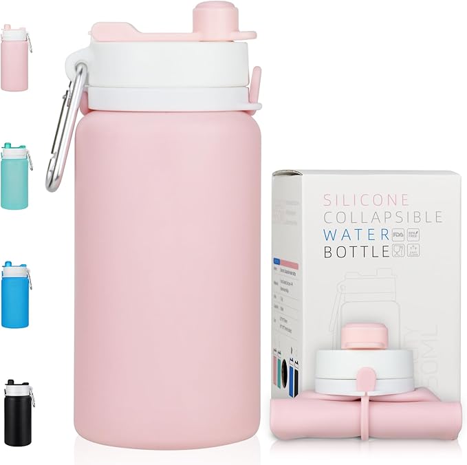 PLTCAT Collapsible Foldable BPA Free Reusable Lightweight Leak-Proof Travel Silicone Water Bottle for Travel, Gym, Hiking, Office, Camping