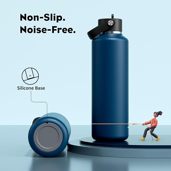 POWCAN 24 oz Water Bottle Insulated: BPA-Free, Leakproof Lid with Straw, Lightweight, Flex Cap, Stainless Steel Water Bottle for Office, Men, Gym, Commute, Worker, Walking, Cycling (Indigo Blue)