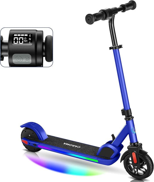 Caroma Electric Scooter for Kids Ages 6-14, 180W/150W Motor & 10 Mph, 85 Mins Ride Time, Adjustable Height & Speed, LED Display & Colorful Lights, Kids Electric Scooter, Best Gifts for Girls and Boy
