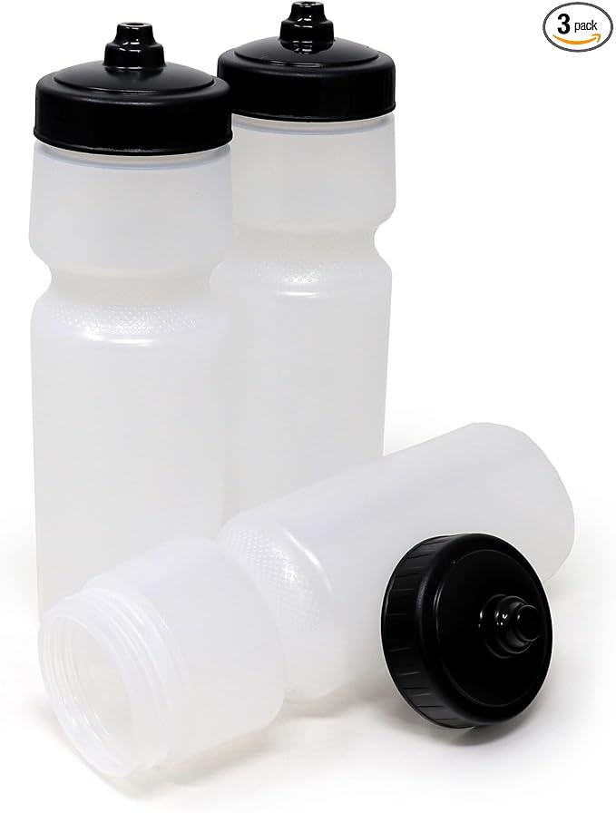 Rolling Sands USA Made 24 oz Sports Squeeze Water Bottles, 3 Pack, BPA-Free, Easy Drink One Way Flow Valve, Fits Most Bike Cages, Dishwasher Safe, Durable, Reusable and Lightweight, Clear Frost