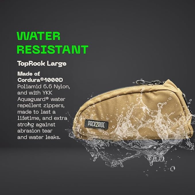 Toprock Frame Bag - Water Resistant, Durable Cordura Fabric & Bicycle Daily Essentials Holder - Top Tube, Frame Storage, Bikepacking for Road, Gravel Cycling - Coyote (1 L)
