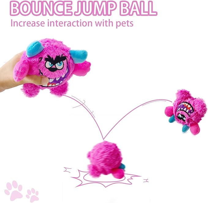 Squeaky Plush Ball Dog Toy, Little Monster Puppy Toys Suitable for All Breeds, Dental Care, Skin-Friendly and Soft and Durable (Rose Red, Large)