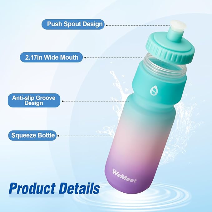 Lightweight Cycling Water Bottle 2-Pack, Fits Most Bike Cages, Squeeze Water Bottle for Cycling, Running, Fitness(Black & Green Pink Purple, 32oz)