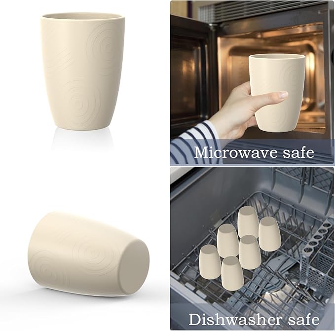 Homienly Wheat Straw Cups, Alternative to Plastic Cups Set of 6, Premium Drinking Glasses - 12 OZ, Unbreakable Drinking Cup, Dishwasher & Microwave Safe Tumbler Cup for Kitchen, Kids, Picnic - Beige