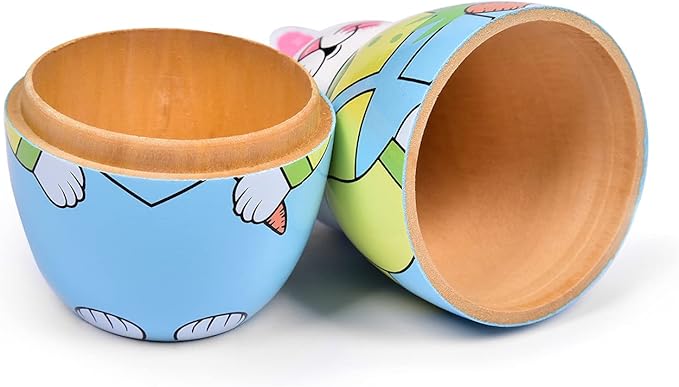 Nesting Dolls, Nesting Easter Eggs Toys, Wooden Handmade Matryoshka Dolls for Kids Birthday or Home Decoration (Small Rabbits)