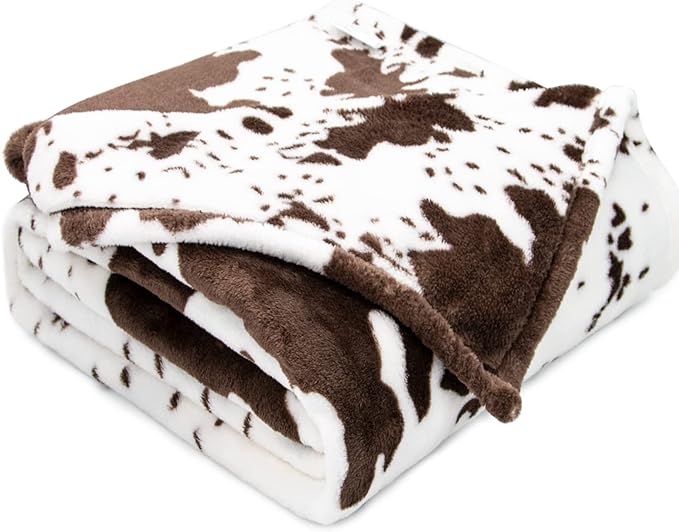 Cow Print Blanket Brown & White - Gifts for Cow Lovers Adults Girls Boys - Soft Plush Lightweight Warm Fleece Throw Blanket for All Seasons Cozy Farmhouse Decor for Bed, Couch, Travel(50"x60")