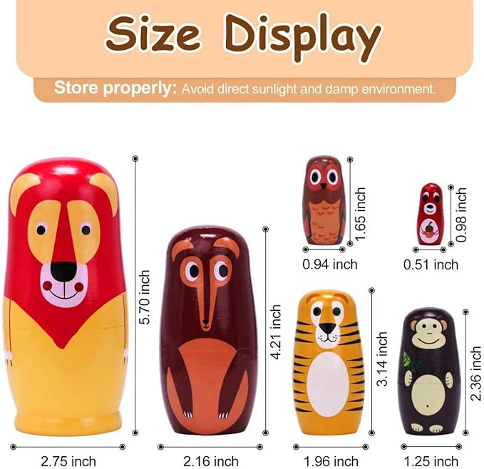 Nesting Dolls, Animal Nesting Easter Eggs Toys, Wooden Matryoshka Dolls for Kids (Long Lion)