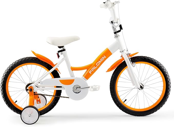 14/16/18 Inch Children’s Bike for Toddlers Kids Ages 3-9, Safe Non-Slip Tires, Removable Training Wheels, Coaster Brake, Easy Assembly, Perfect for Boys and Girls, Orange