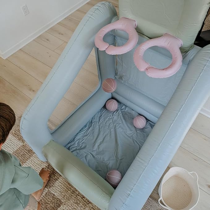 PLAYSMOL Mini Dual Shot Basketball Inflatable Game, Portable Indoor Basketball Hoop for Toddlers & Kids, Arcade-Style Toy with 4 Rubber Balls, Seafoam Colorway, Ages 18m+