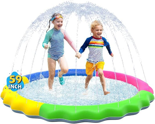 VISTOP Non-Slip Splash Pad for Kids and Dog, Thicken Sprinkler Pool Summer Outdoor Water Toys - Fun Backyard Fountain Play Mat for Baby Girls Boys Children or Pet Dog (59 inch, Red&Yellow&Green&Blue)