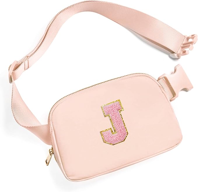 Gitus 6 7 8 9 10 Year Old Girl Gifts Belt Bag Fanny Pack Crossbody Bags with Initial Letter Patch Things for Teen Girls Easter Gifts for Girls Travel Essentials（Coral Pink-J）