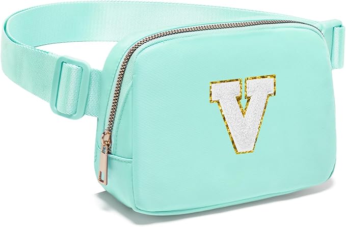 Gitus Birthday Gifts for 8 9 10 11 12 13 Year Old Girls Personalized Fanny Pack Crossbody Bags with Initial Letter Patch Belt Bag for Teen Girls Cute Trendy Stuff Travel Essentials (Mint Green-V)