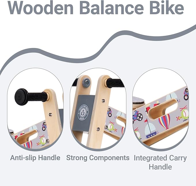 Wooden Toddler Balance Bike, Kids Balance Bike for 3 Year Old with Adjustable Seat, No Pedal Toddler Bicycle for Kids 3-5 for Boys and Girls Birthday Gifts Toys