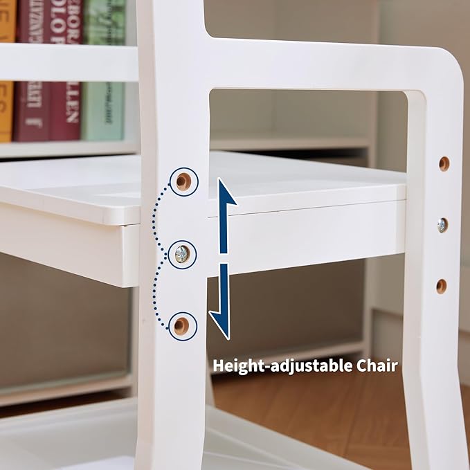 Garvee Kids Desk, Study Desk and Chair Set for Boys and Girl, Wooden Kids Writing Table with Bookshelf, Bulletin Board, Cabinet and Drawer for Ages 3-8, White