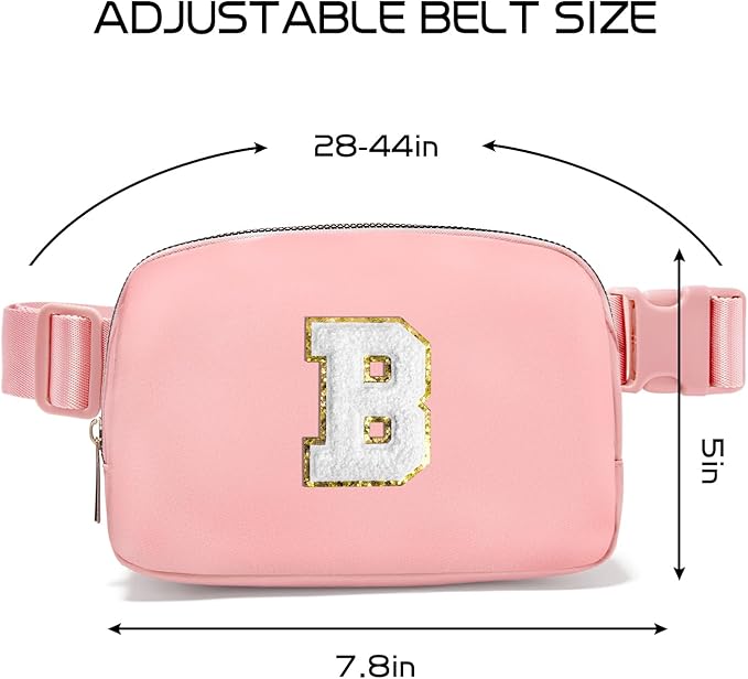 Gitus Birthday Gifts for 8 9 10 11 12 13 Year Old Girls Personalized Fanny Pack Crossbody Bags with Initial Letter Patch Belt Bag for Teen Girls Cute Trendy Stuff Travel Essentials (LightPink-B)