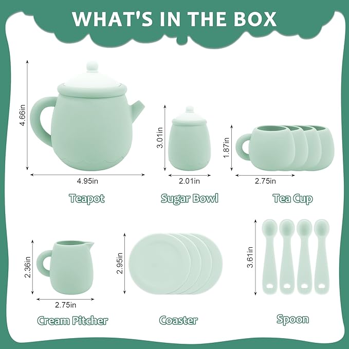 MCGMITT Silicone Tea Set, Tea Party Set for Little Girls Boys, 15 Pcs BPA Free Dishwasher Safe Pretend Tea Set for Toddlers Kids Age 3-6, Cute Toy Kitchen Accessories for Children Birthday Gifts