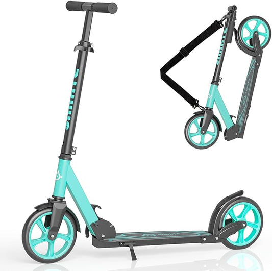SIMATE Kick Scooter for Kids Teens & Adults, 4 Adjustable Heights, 8IN All Terrain Big Wheels, Foldable and Lightweight, Gifts for Girls Boys