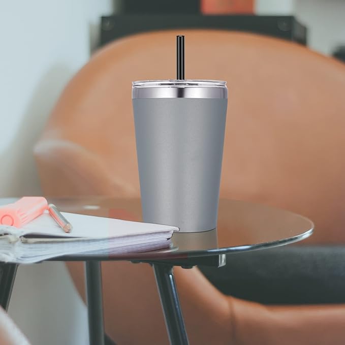 VEGOND 12oz Tumbler Stainless Steel Tumbler bulk Vacuum Insulated Double Wall Travel Tumbler with Lid and Straw Reusable Tumbler, Grey 1 Pack