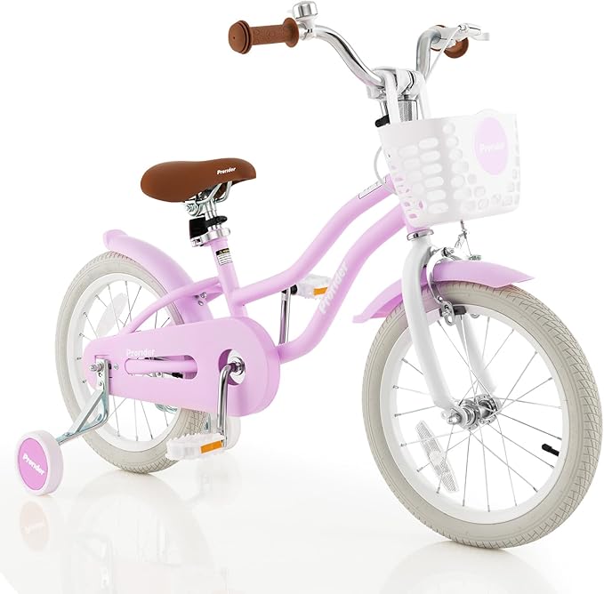 BABY JOY Kids Bike, 12 14 16 18 20 Inch Boys Girls Bike w/Adjustable Seat, Removable Basket, Handbrake & Coaster Brake, Training Wheels or Kickstand, Kids Bicycle with Multi-Color