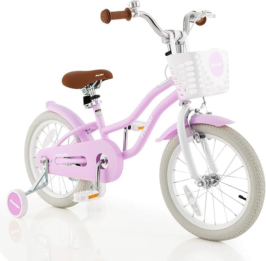 BABY JOY Kids Bike, 12 14 16 18 20 Inch Boys Girls Bike w/Adjustable Seat, Removable Basket, Handbrake & Coaster Brake, Training Wheels or Kickstand, Kids Bicycle with Multi-Color