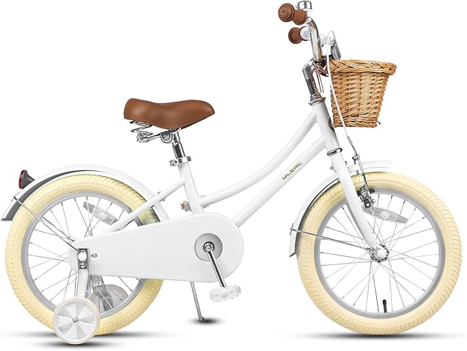 Glerc Little Molly 12-20 Inch Kids Retro Cruiser Bike for 2-13 Year Old with Wicker Basket & Training Wheels/Kickstand, Multiple Colors