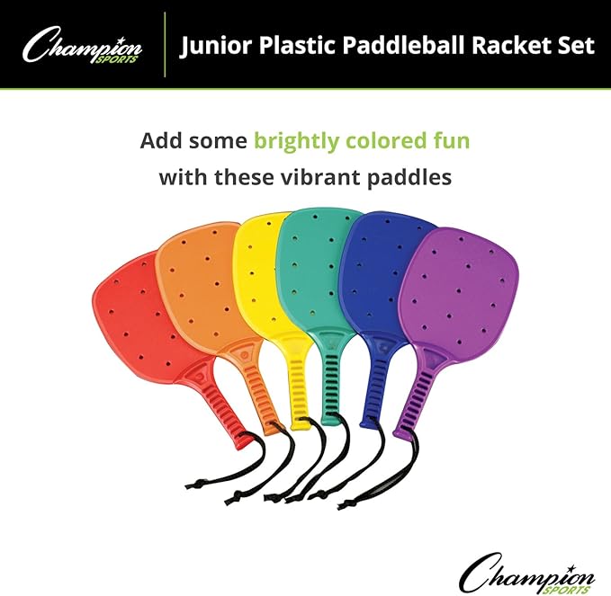 Champion Sports 14-inch Junior Plastic Paddleball Racket Set of 6 - Assorted Colors