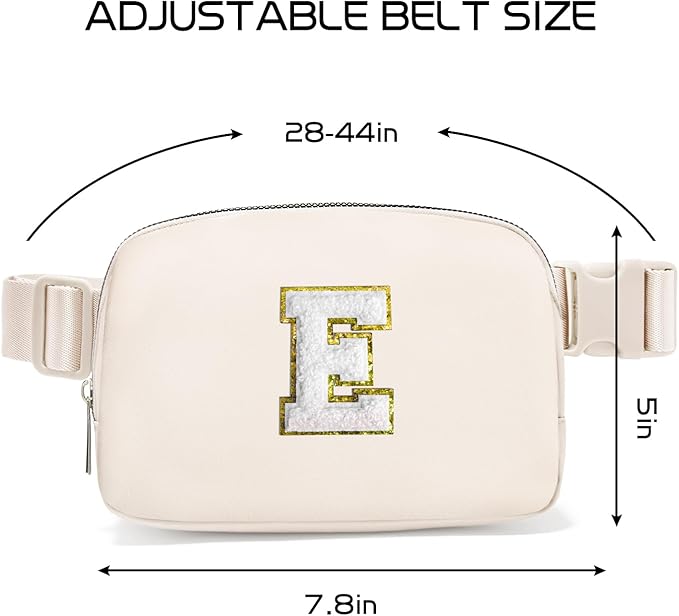 Gitus Birthday Gifts for 8 9 10 11 12 13 Year Old Girls Personalized Fanny Pack Crossbody Bags with Initial Letter Patch Belt Bag for Teen Girls Cute Trendy Stuff Travel Essentials (Ivory-E)