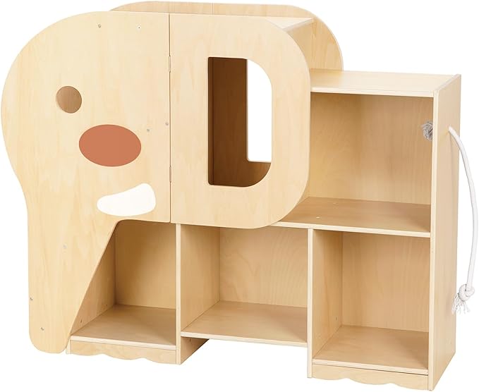 OOOK Montessori Bookshelf with Elephant Shape, 2-Shelf Toddler Bookshelf, Montessori Shelf and Toy Storage Organizer for Classroom, Kindergarten, Kids Room, Playroom and Daycare.